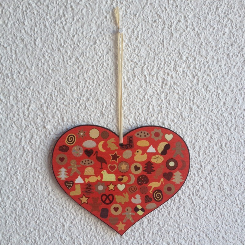 décoration en bois à suspendre Coeur Bredele rouge - made in France